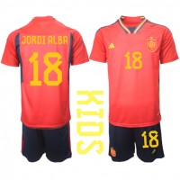 Spanien Jordi Alba #18 Heimtrikotsatz Kinder WM 2022 Kurzarm (+ Kurze Hosen)